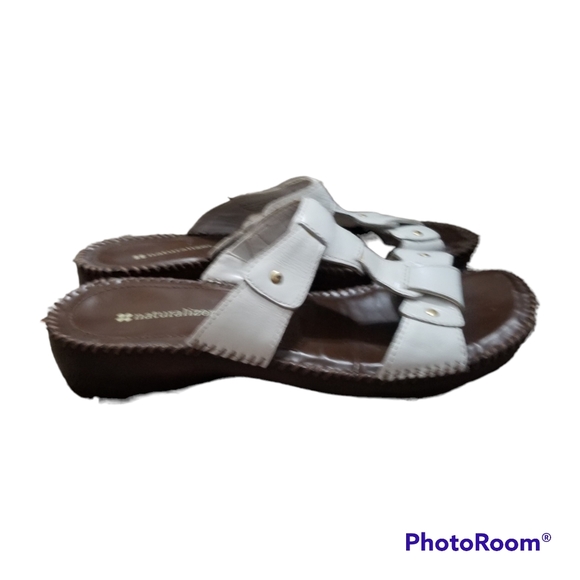 Naturalizer White Leather Rucker Slide On Sandals Women's 7.5 - Picture 1 of 7